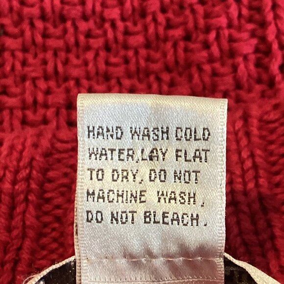 VTG Lydia Jane Ltd Hand-Knit Cotton Blend Mock Neck Chunky Sweater Sz L Red 246E - Picture 9 of 9